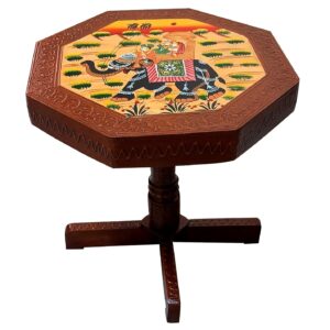 Rajasthani Handcrafted Elephant Dhola Maru Design Handpainted Royal Hetitage Wooden Stool Cum Side Table|Cafeteria Stool (Multicolour|15")